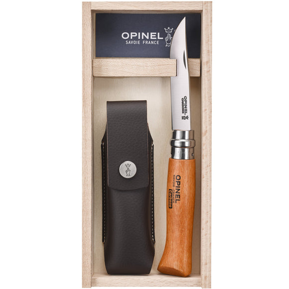 Opinel #08 'Carbon Steel' Folding Knife w/Pouch in Wooden Gift Box
