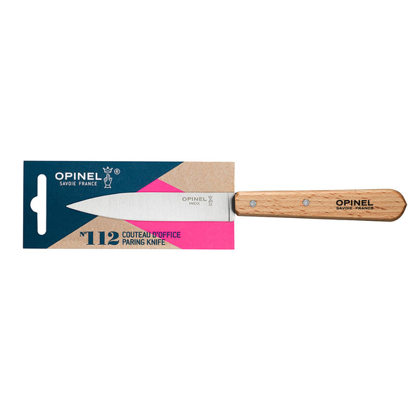 Opinel #112 Kitchen Paring Knife – 10 cm (4″) – Natural Varnished Beechwood Handle