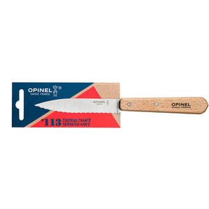 Opinel #113 Kitchen Serrated Paring Knife – 10 cm (4″) – Natural Varnished Beechwood Handle
